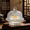 Yu Jing Glass Bird's Nest Dessert Bowl Set with Gold Rim - Heat Resistant and Transparent, Includes Lid