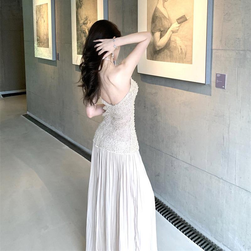 Lace Splicing Satin Long Skirt Women's Engagement Dress Design Sense Halterneck Toast Dress Return Door Dress Can Be Worn Every Day