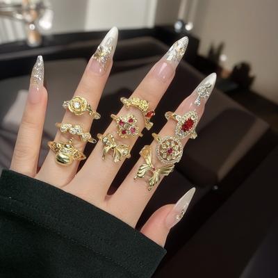 French Retro High-End Gourd Open Ring Zircon Butterfly Flower Niche Design Personalized Accessories