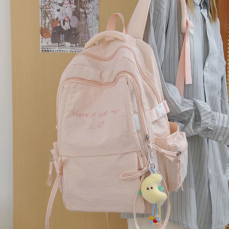 Large Capacity Solid Color Backpack Women'S Simple And Versatile Junior High School High School College Student Schoolbag Korean Travel Backpack