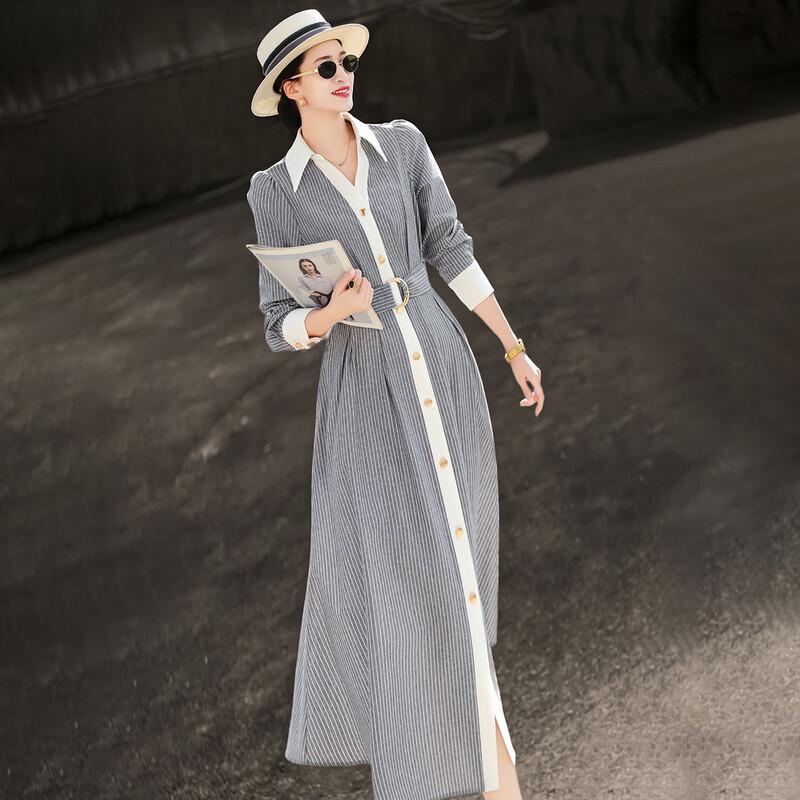 Lanser Elegant Commuter Striped Shirt Dress L