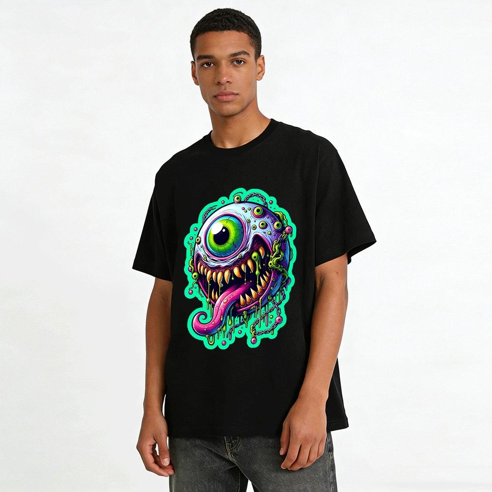 Weird Multi-eyed Monster Print Cool Street Style Unisex T-shirt Pure Cotton T-shirt