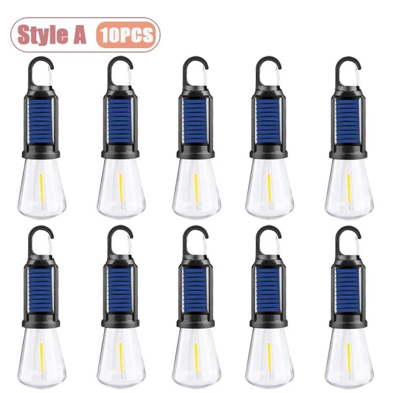 1-10PCS Solar Powered LED Lighting Hanging Lights Outdoor Tent BBQ Atmosphere Light Portable Waterproof Camping Light