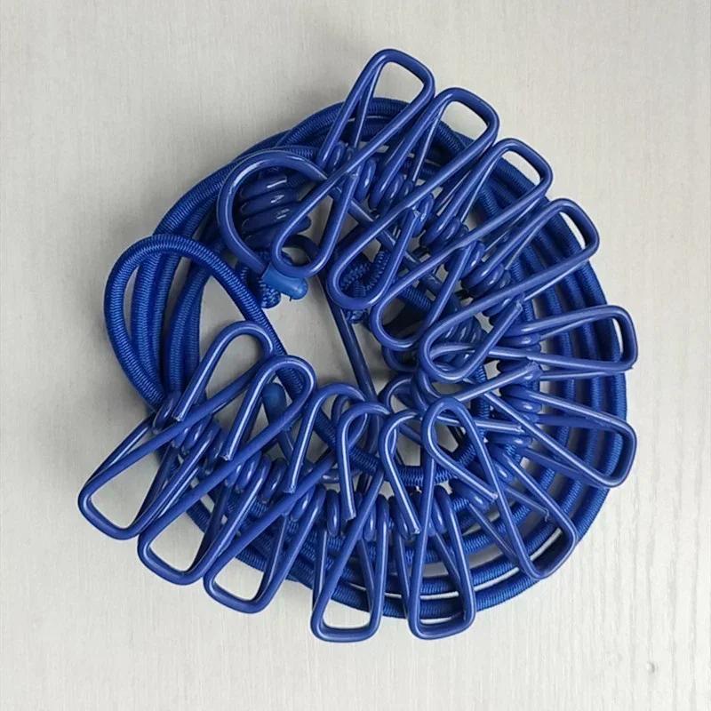 Portable Clothesline with 12 Clips Elastic Retractable Laundry Drying Rope Wind-Proof Clothes Hanging Line for Outdoor