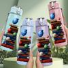 1PC Stack Books Pattern 750ml Color Plastic Sports Water Bottle Leakproof Flip Straw Lid Suitable for Sports Office Home Use