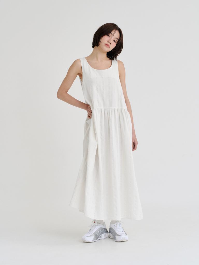 Lepieo Cotton Shirring Layered Dress (White)