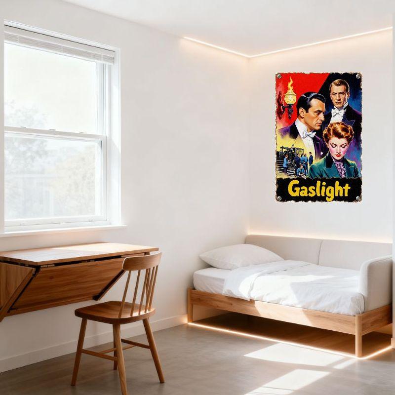 Vintage Gaslight Movie Poster Metal Tin Sign Distressed Retro Film Aesthetic Wall Decor for Home Bar Man Cave Club Café