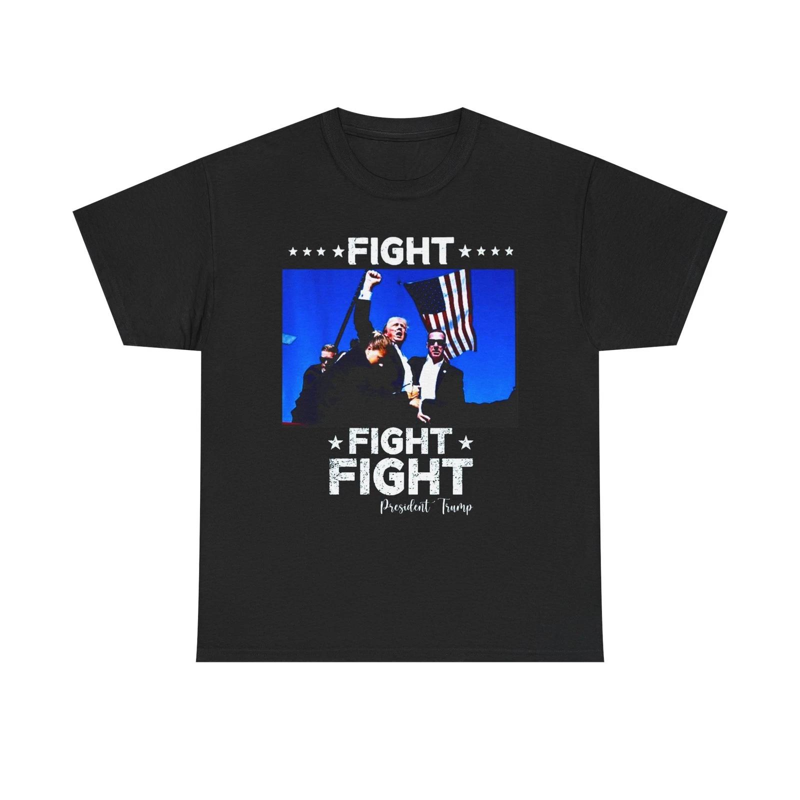 Trump Iconic Fight Fight Fight Photo Patriotic Trump Tee Shirt S