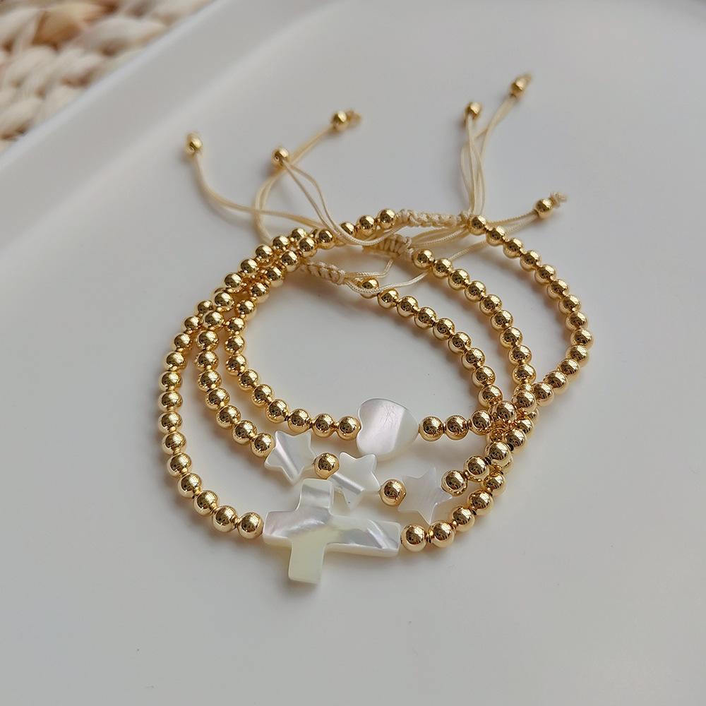 Nicssy Gold Color Beaded Bracelets for Women Jewelry Natural Shell Cross Star Heart Charm Bracelet Adjustable Rope Pulseras