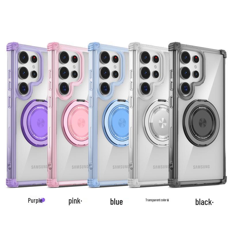 Samsung S24/S25/S26 Ultra Magnetic Drop-Proof Phone Case with Rotating Stand - Gold Shield.