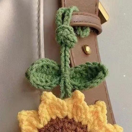 Crocheted Sunflower Pendant Handmade Flower Bag Backpack Charm Pendant Sunflower for Key Ring Handbag