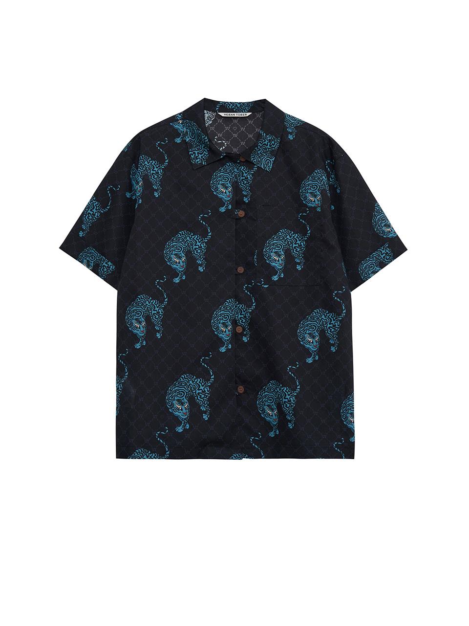 Vegan Tiger Organic Print Shirt (Navy) L