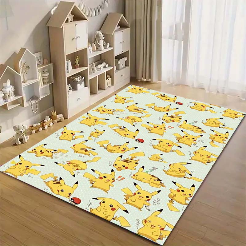 Pokémon print rug, cute Pikachu, Jigglypuff and Charmander cartoon decorative rug, home décor