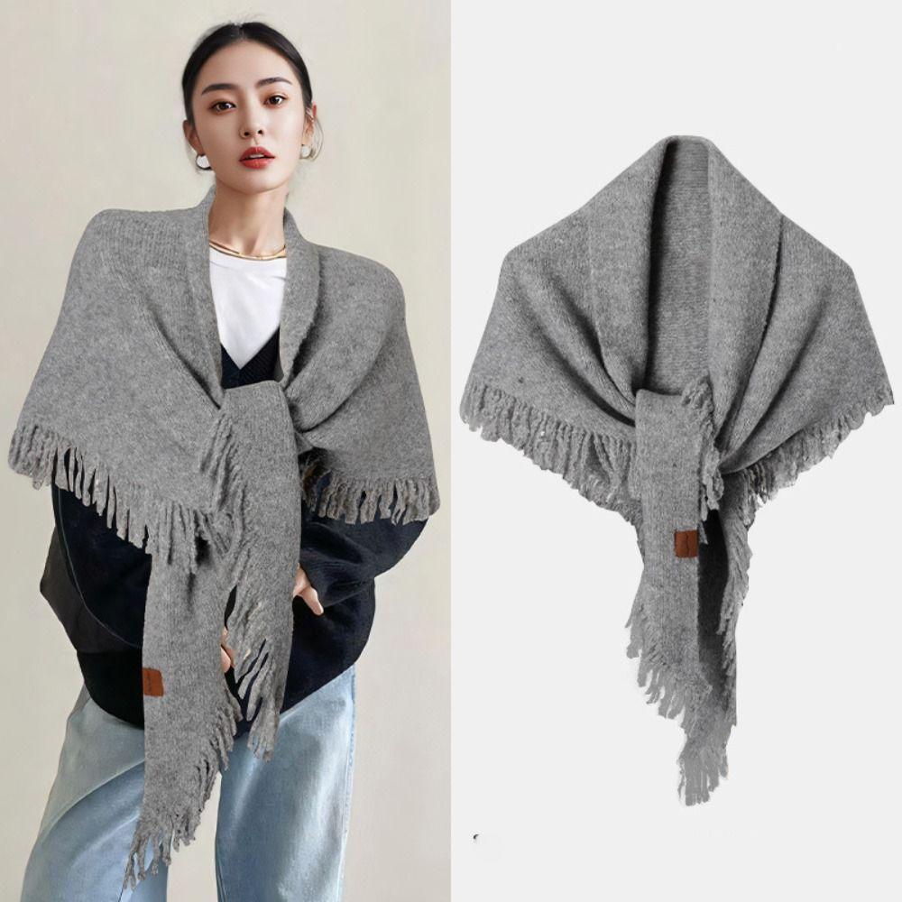 Wool Knitted Scarf Windproof Large Wraps Retro Large Triangle Shawl Women
