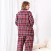 Large size women's double long white and red plaid thermal home pajamas set