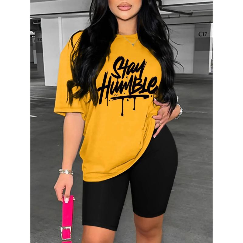 Fashion women s T-shirt Verão feminino carta impress ão casual pescoço S