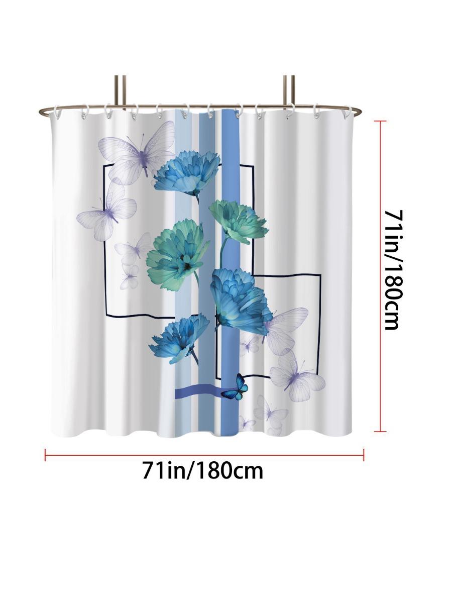 

1 Blue Trumpet Vine Printed Waterproof Shower Curtain Shower Partition Bathroom Privacy Protection With 12 Hooks Easy To Install 90x180cm
