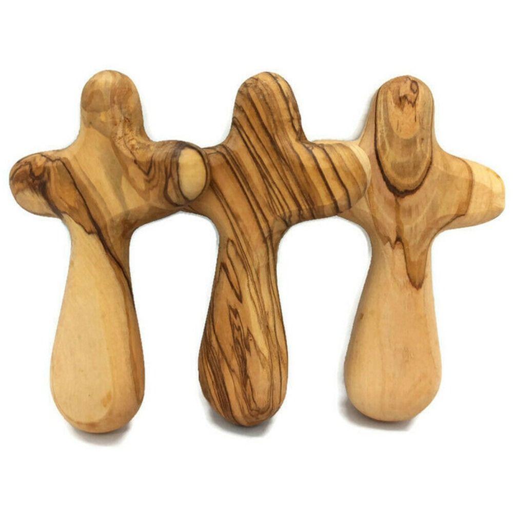 Olive Wood Holding Wooden Cross Natural Color Wooden Decoration Comfort Wooden Cross Down  Church