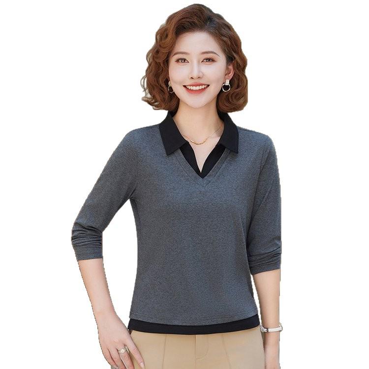 Women's 2025 Slimming Long-Sleeve T-Shirt with Lapel - Versatile Spring/Autumn Top