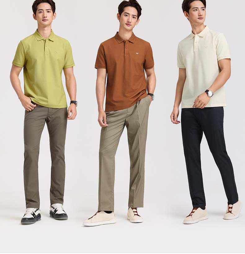 Mulberry Silk Blended Langdeng 26 New Breathable Elastic Solid Color Short Sleeve Polo Shirt