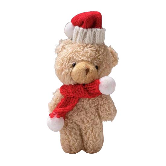Plyšový medvídek Vánoční dekorace Malý plyšový medvídek s pletenou čepicí a šálou Roztomilá zvířátka Stolní ozdoba pro vánoční párty výslužky
