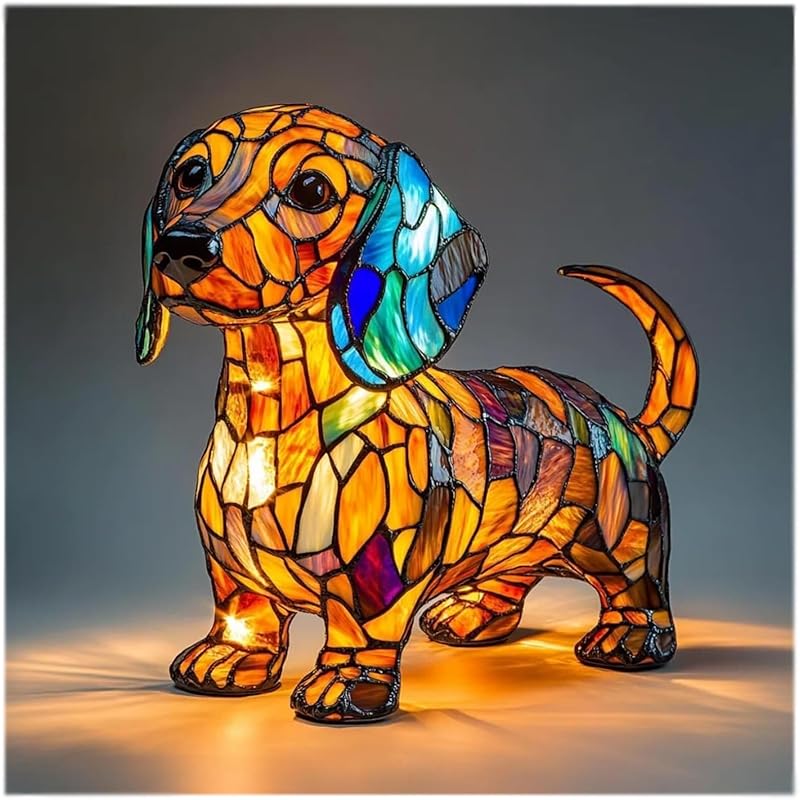 Corgi Lamp and Pug Lamp,Dog Series Art Night Light,French Bulldog and Dachshund Stained Night Light,Stained Resin Pet Dogs Themed LED Table Lamps,Fun