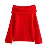 Women Fashion Solid Off Shoulder Sweater Long Sleeve Knitted Pullover Sweater Autumn and Winter Female Casual Knitwear Chic Top