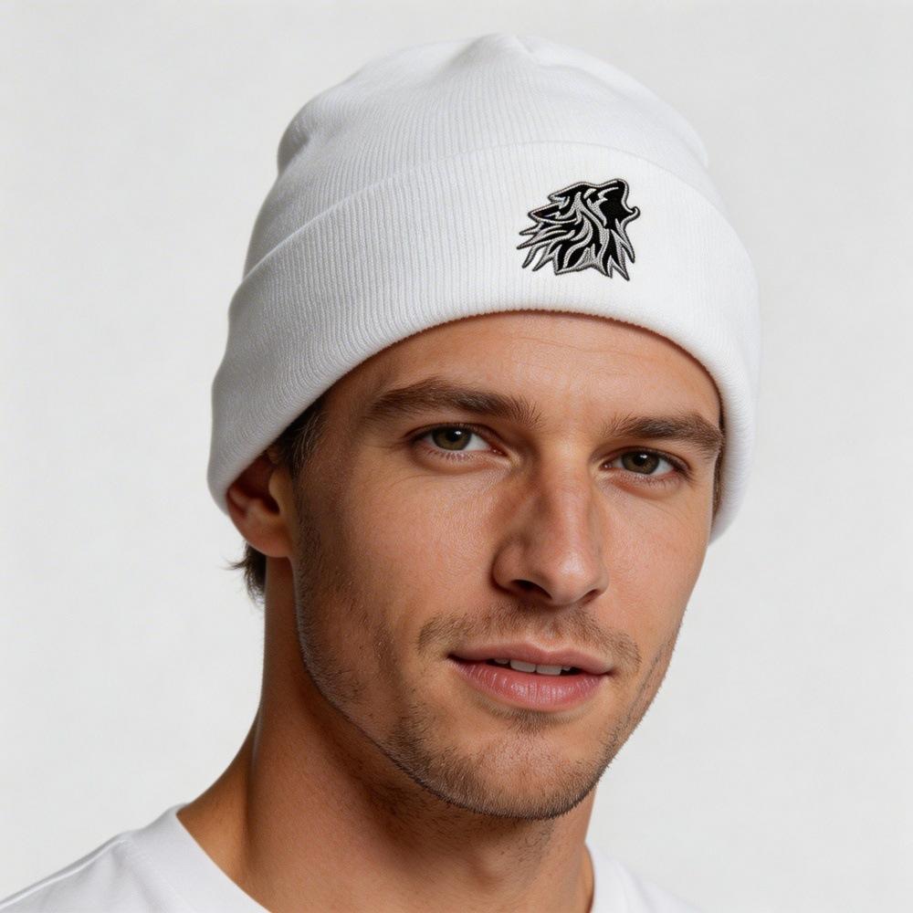 Popular Wolf Head Embroidery Knitted Hat Autumn and Winter Warm Men's and Women's Outdoor Adult Wool Hat Doudou Hat