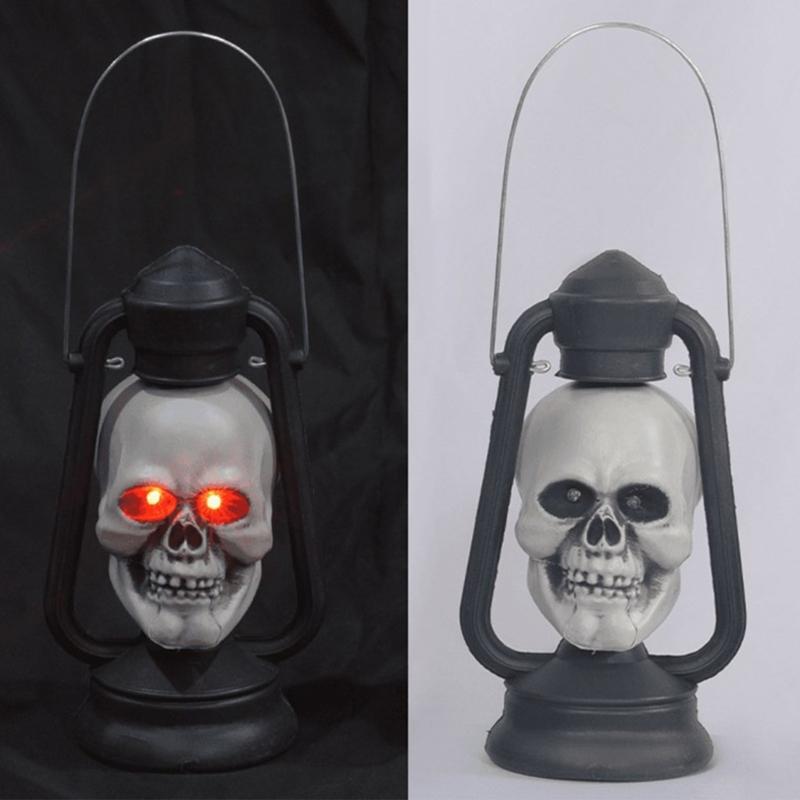 Retro Style Skull Head Light Handheld Skeleton Head Light Halloween Decoration With Handle For Home And Outdoor Parties