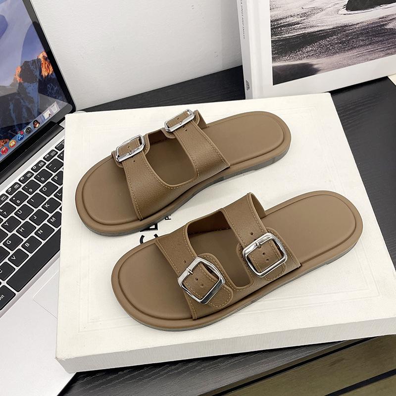 Women's Summer Versatile Square Buckle One-Strap Non-Slip Slippers for Home, Bathroom, and Beach