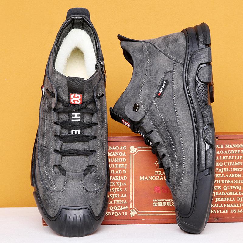Męskie Ciepłe Skórzane Zimowe Buty Śniegowe z Wysoką Cholewką, Wyściełane Ciepłym Futerkiem, Antypoślizgowe, Biznesowo-Casualowe, Outdoorowe, do Wędrówek, Narciarstwa