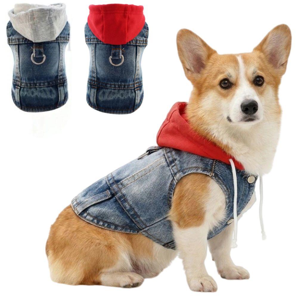 Cool Spring Dog Hoodies with D-Ring Puppy Harness Coat Dog Jean Jacket Vest For Small Medium Dogs