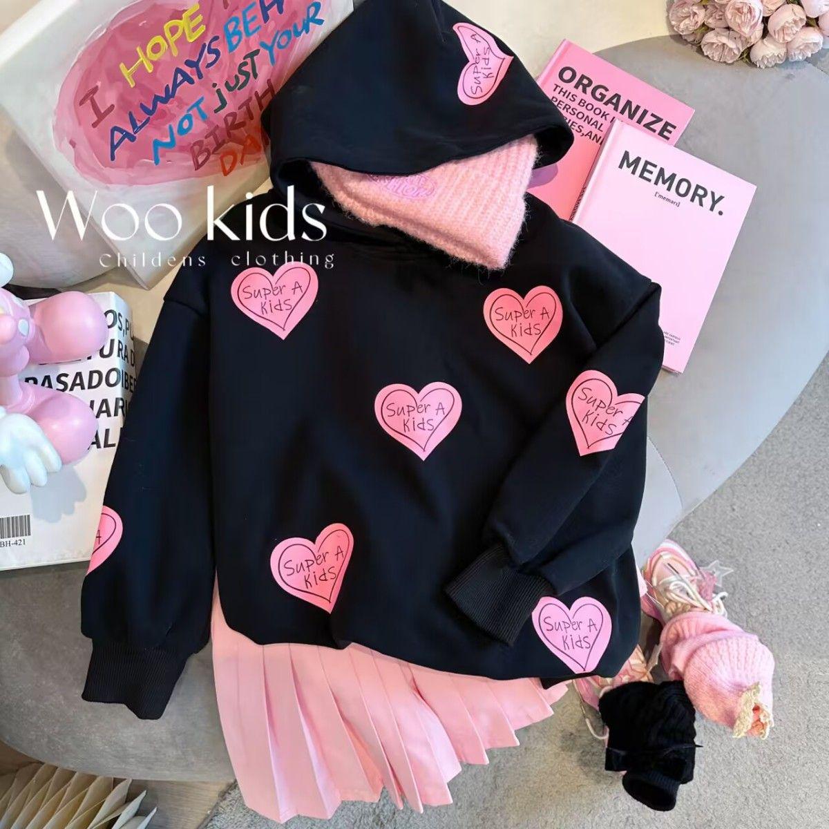 

Модный корейский осенний наряд: Комплект из толстовки с капюшоном и юбки Love для девочек 130cm