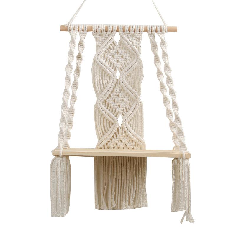 

Cotton Rope Wall Hanging Hand Woven Tapestry Bohemian Storage Rack Hotel Guest Room Children Room Decoration Bedroom Balcony 30X50cm білий