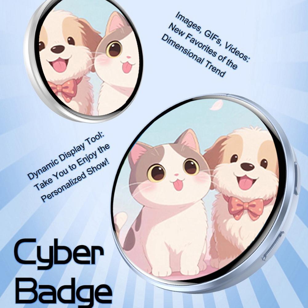 Cartoon Round Anime E-Badge Pin 1.7 Inch LED Display Cyber Dynamic Anime Brooches Custom Funny Badge Backpack Accessories violetto