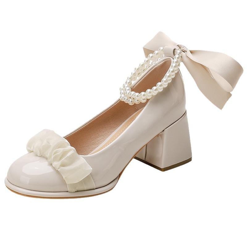 Trendy brand French temperament high heels women's thick heels 2025 spring fairy style bridesmaid single shoes retro Mary Jane shoes