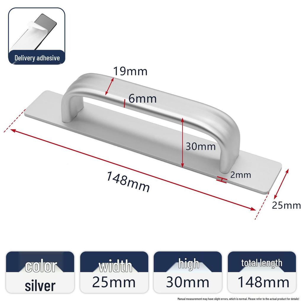 Self-Adhesive Aluminum Door Handle for Glass/Wooden Doors - Thickened & Widened, No Drill Required