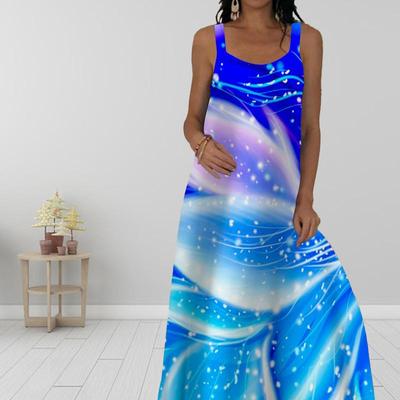 Vestido longo feminino com estampa de folhas fluorescentes, vestido longo com decote em V, primavera e verão, lazer e férias