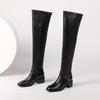 Krazing Pot Cow Split Skin Autumn Round Toe Winter Shoes Med Heels Equestrian Boots Big Size 45 Size 44 Size 46 Women Keep Warm Over-the-knee Boots