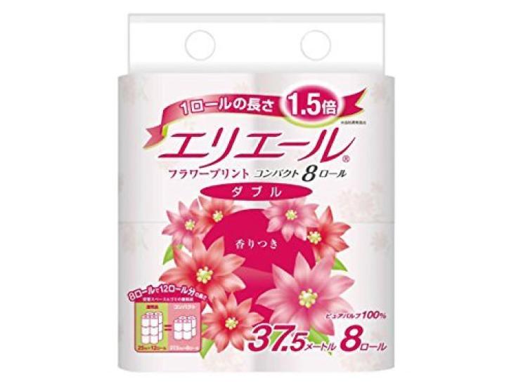 

Daio Paper Elleair Toilet Tissue Flower Print Compact Double 8 Rolls [Set of 8]