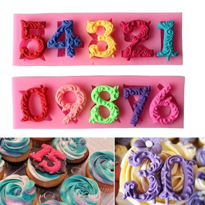 2Pcs Silicone Mold Set Non-stick Muffin Fondant Cake Chocolate Mold Heat-resistant 3D Number Shape 0-9 Numbers Embossing Baking Molds
