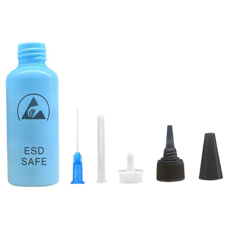 

65ml Plastic Liquid Alcoholic Bottle Rosin Solvent Anti Static Adhesive Bottle with Dispensing Needle for Glues DIY Repa