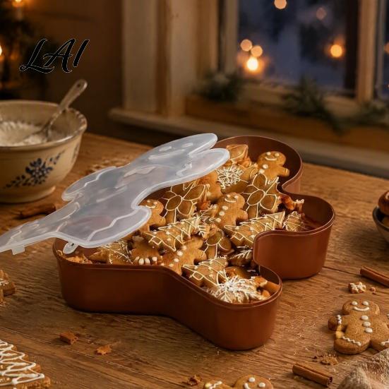 Festive Countertop Storage Box Christmas Serving Tray with Airtight Lid Decorative PP Food Organizer School Supply Moisture Proof Container Holiday