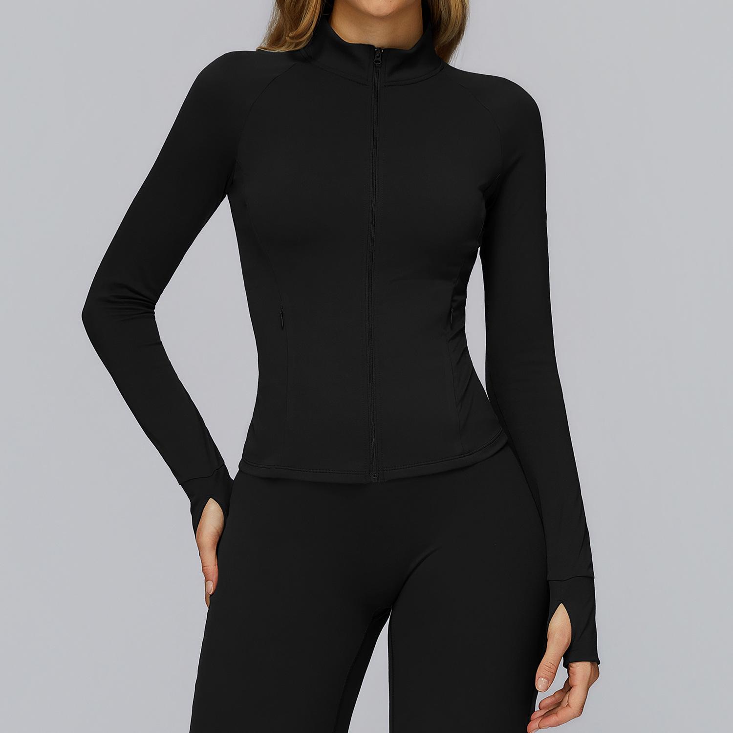 

Women s Brushed Yoga Jacket with Zipper Pockets - Long Sleeve, Tight-Fitting Top for Outdoor Sports and Running Fitness Large
