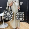 Floral Print Handbag Structured Linen Leather Tote Bag Large Capacity Tote Comfortable Urban Tote For Short Trips Work Daily
