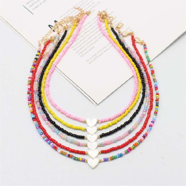 Delicate Bead Chokers Necklace Summer Bohemian Beaded Necklace Y2K Heart Shell-Charm Bead Chokers Necklace Summer