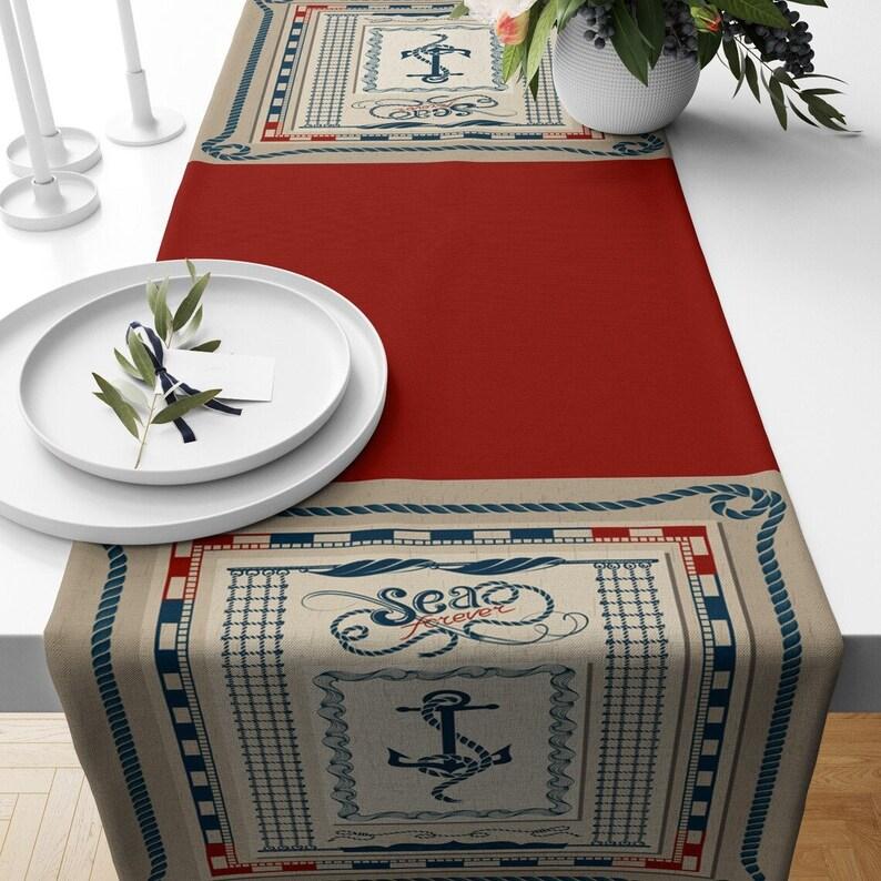 Starfish Table Runner, Lighthouse Runner, Anchor Table Runner, Sea Table Cover, Nautical Dining Runner, Rectangle Tablecloth, Red Blue Runner