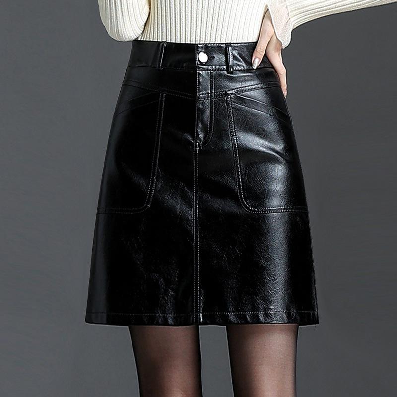 

Two-tone Washed Leather A-Line Skirt: Women s Short/Mid Skirt for Autumn/Winter 2025 4XL чёрный