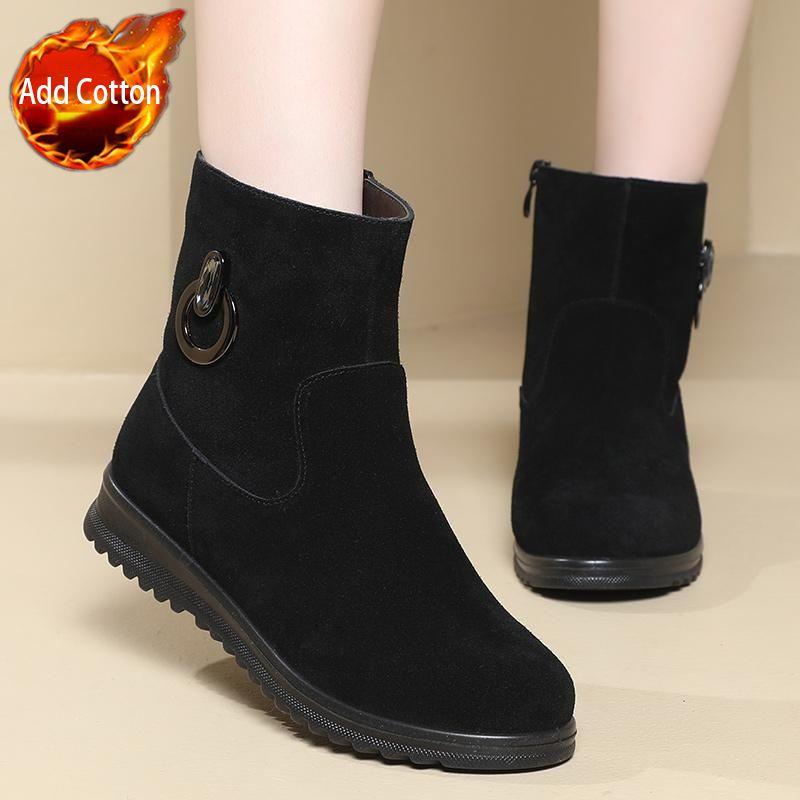 

Черные плоские зимние ботинки для женщин, ботильоны с круглым носком на распродаже, готическая мода 2025, зимние нескользящие шикарные и элегантные плюшевые теплые женские туфли 40