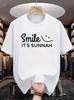 Unisexs Soft Cotton Crew Tee Smile Its Sunnah Simple Smile Face Letter Print Islamic Faith Casual Male Daily Short Sleeve Top